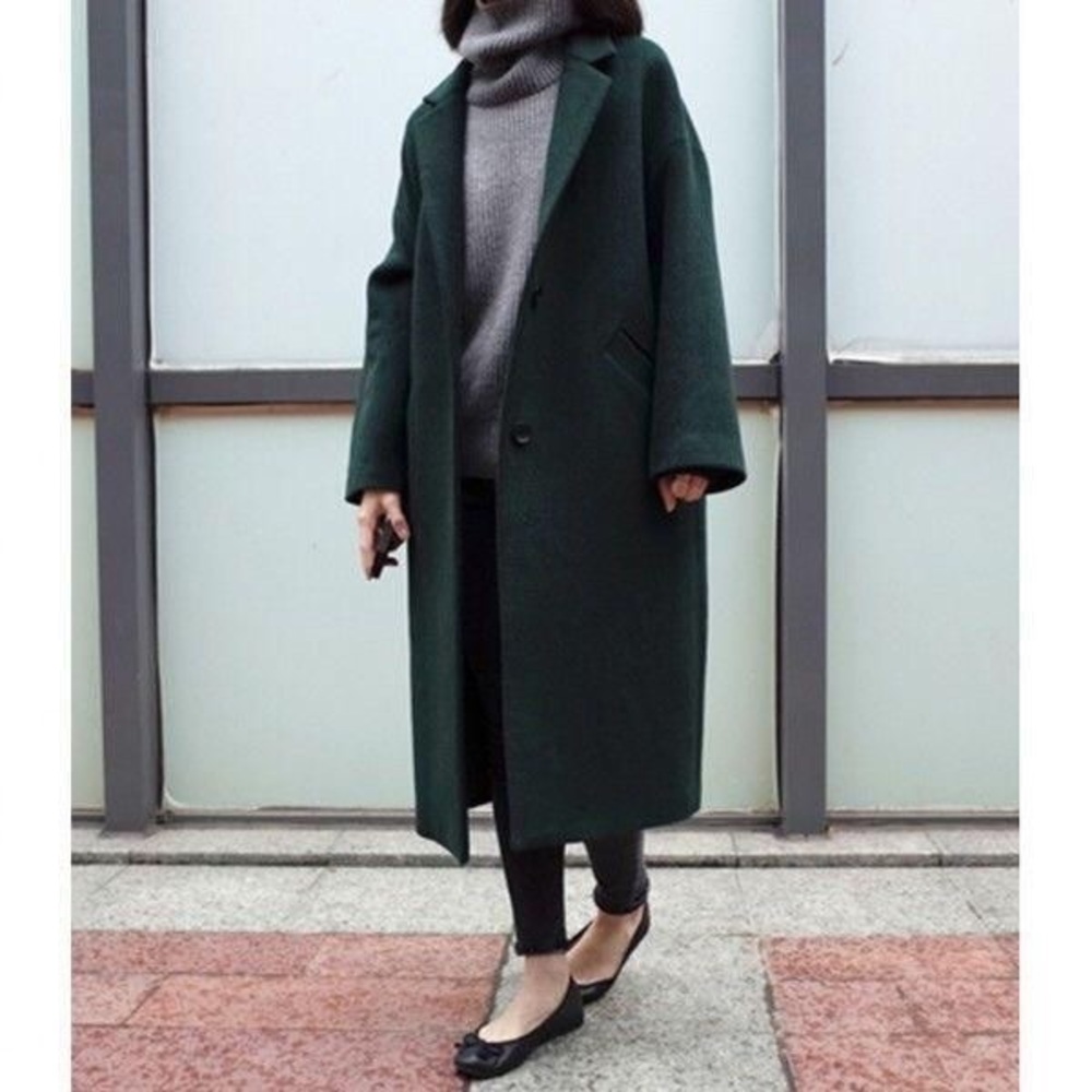 VINTAGE 100% WOOL TEAL WINTER LONG DUSTER COAT